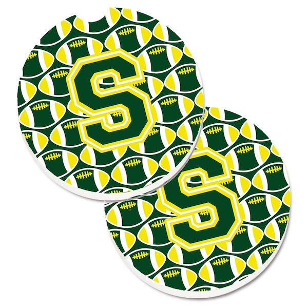 Carolines Treasures Letter S Football Green and Yellow Set of 2 Cup Holder Car Coaster CJ1075-SCARC - main